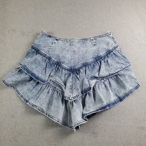 MOTHER The Ruffle Mini Skirt Womens 28 Wash Threading the Needle Denim Y2K